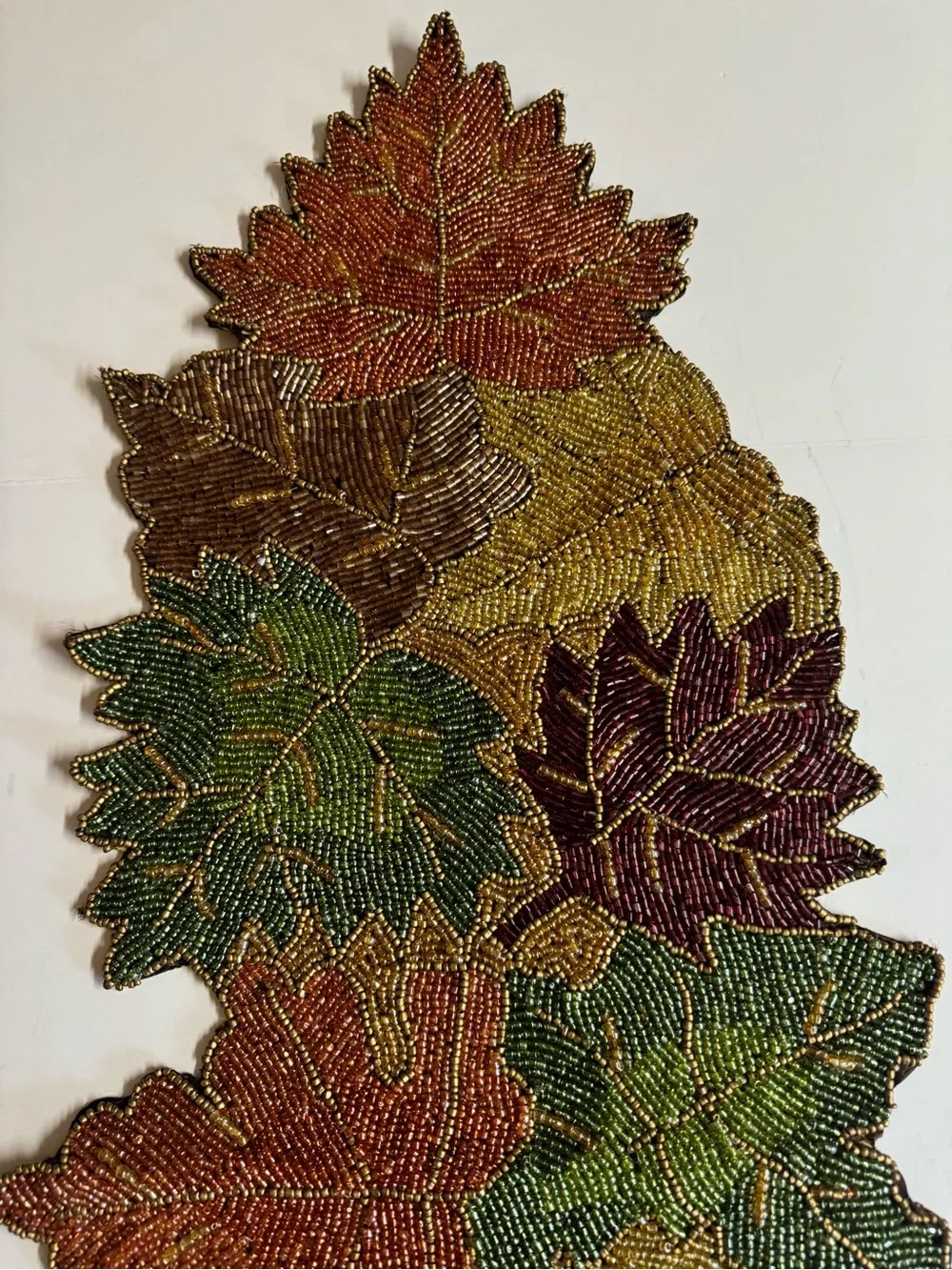 Pier 1 Imports  Discontinued Heavily Beaded Green/Plum/Brown/Orange Table Runner